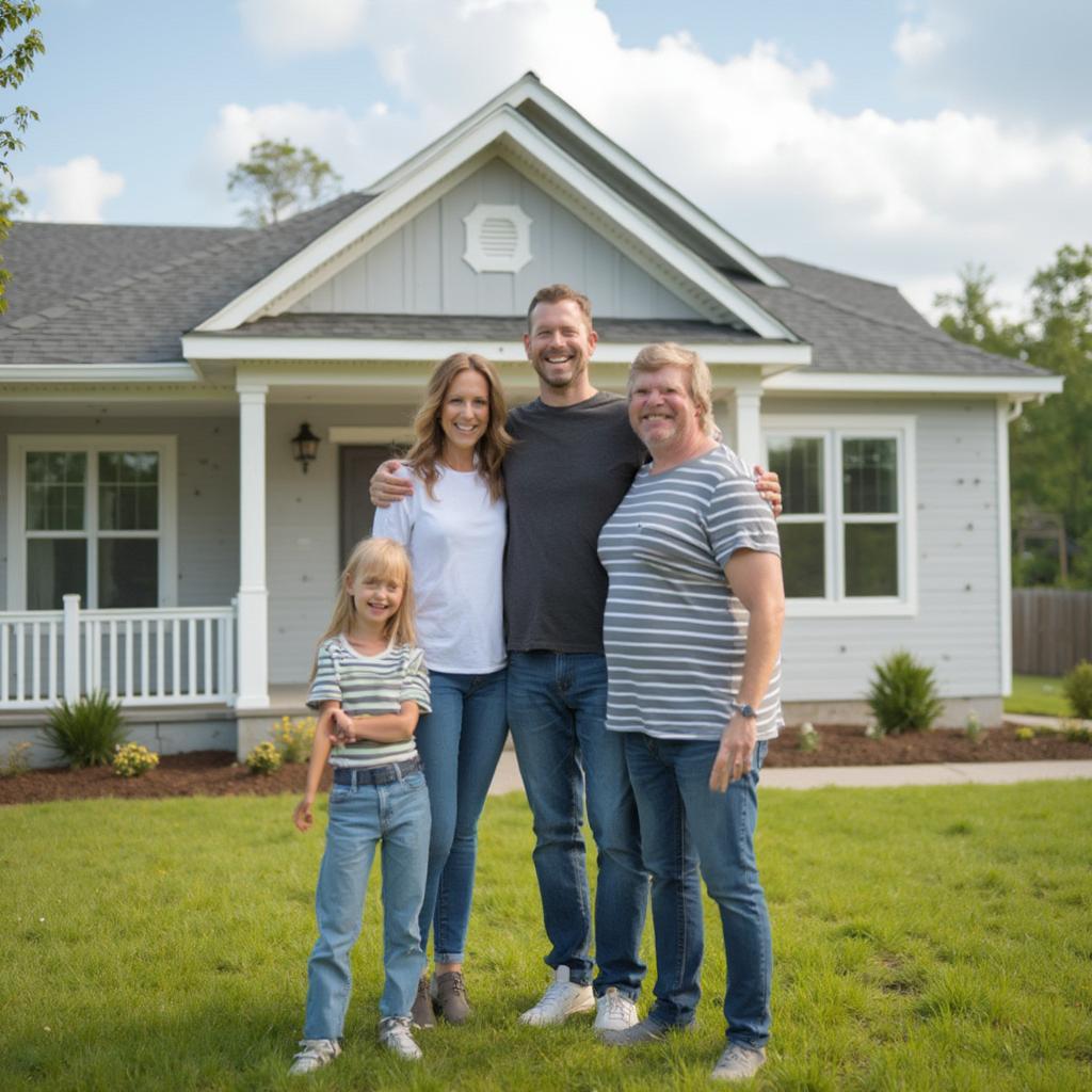 Happy Family In Front of Modular Home