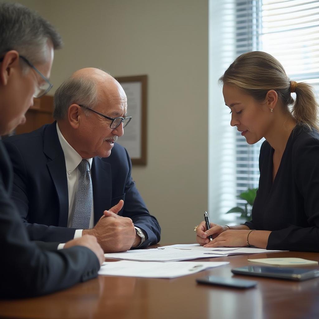 Notary lawyer meeting with a client in the office.